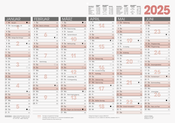 Tafelkalender A3 1S/6Monate,