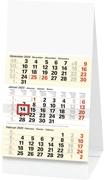 Dreimonats-Tischkalender 9,7x19cm, - 1070211005