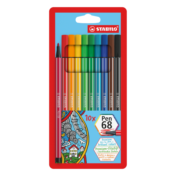 Fasermaler Stabilo Pen68 10er Etui, - SCH6810PL