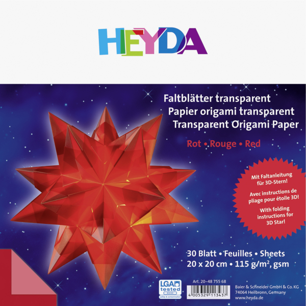 Heyda Faltblätter 30Blatt 20x20 cm rot - 204875568