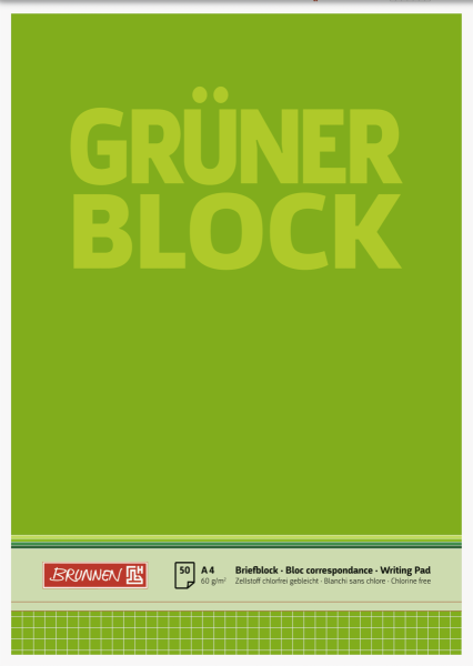 Brunnen Briefblock A4 kariertDer Grüne - 1052638