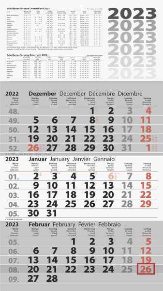 Dreimonatskalender 30x52cm, - 5060114003