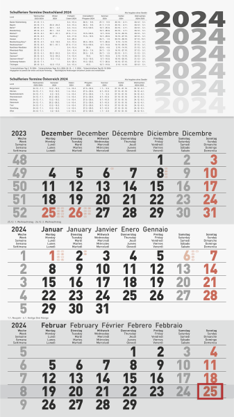 Dreimonatskalender 30x52cm, - 5060114004