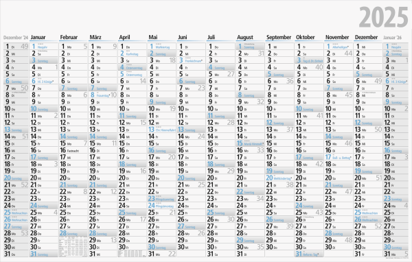 Jahreskalender 121x77, gefalzt,