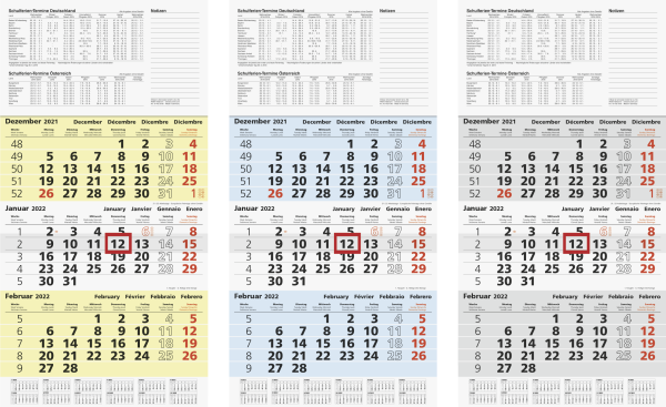 Dreimonatskalender 30 x 58 cm, Datumssch - BRN1070210952