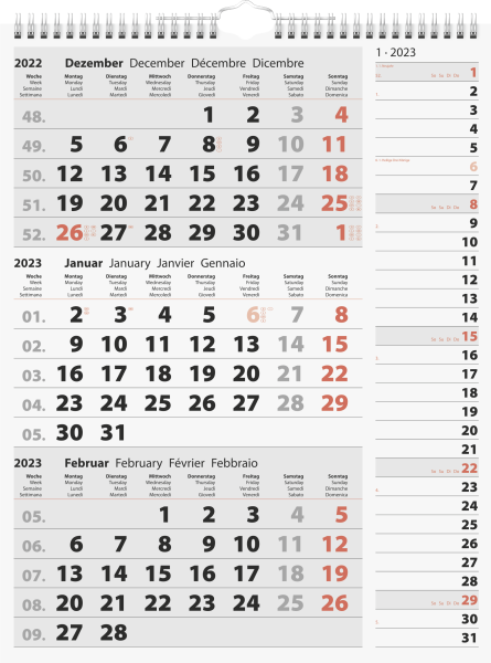 Drei-Monatskalender Kombi 30x39cm, - 7033330003